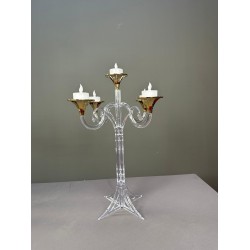 5 Kollu Şeffaf&Gold Kadeh Şamdan